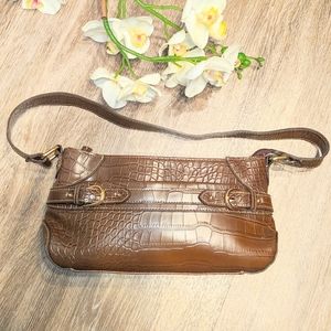 Brown Faux Crocodile purse with gold detailing